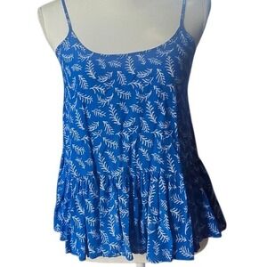 Old Navy XS Coastal Boho Cami Blue Leaf Peplum Swing Tank CottageCore CleanGirl